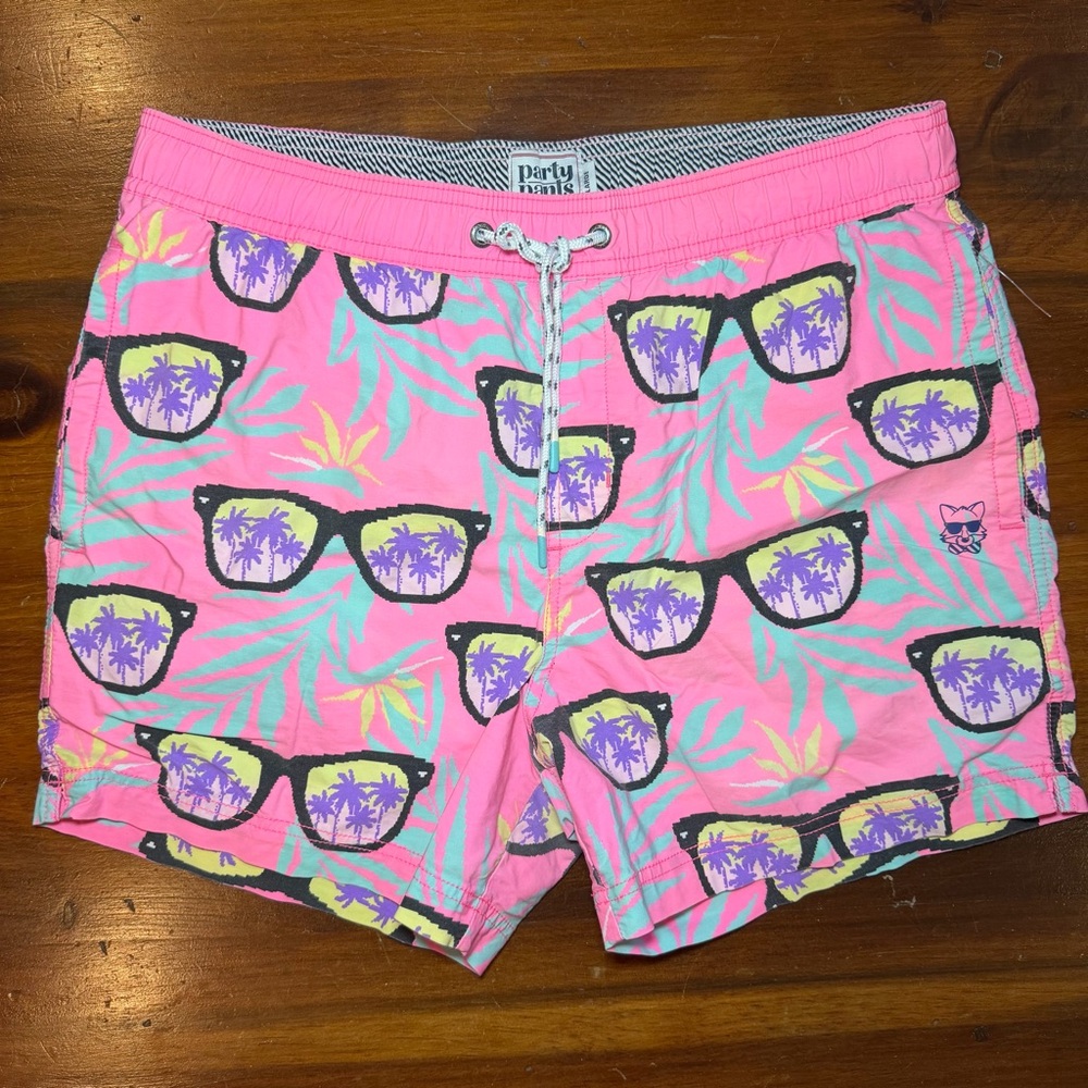 Party Pants Pink Tropical Swim Shorts Fun Shorty 80’s Fun Retro Style